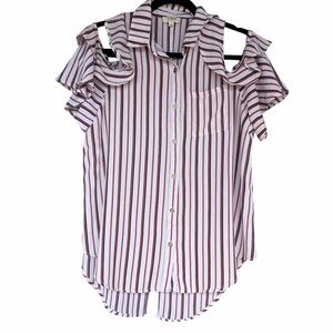 Umgee Striped Cold Shoulder Blouse